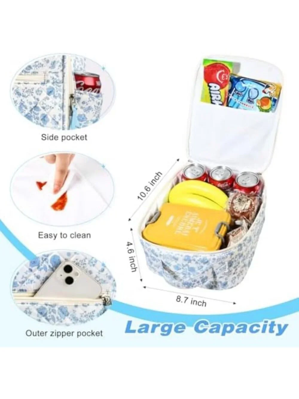 Insulated Lunch Bag for Women - Quilted, Large Capacity Cooler for Work & Travel